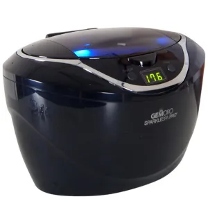 GemOro Sparkle Spa Pro | Personal Ultrasonic Jewelry Cleaner 5 User-Programmable Timed Cleaning Cycles | Professional Performance Machine with Digital Timer for Rings Watches Glasses Earrings (Black)