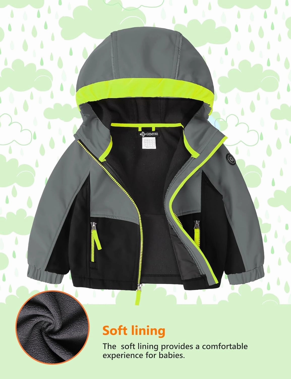 GEMYSE Toddler Boys Jacket Waterproof Baby Kids Windbreaker Jacket Fleece Toddler Coat Spring Fall Outerwear