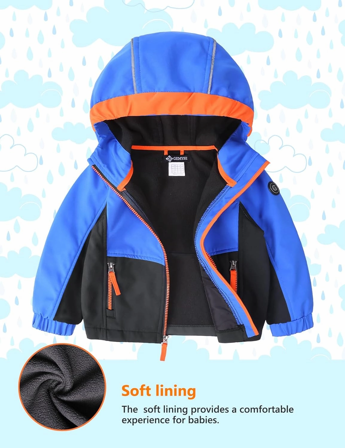 GEMYSE Toddler Boys Jacket Waterproof Baby Kids Windbreaker Jacket Fleece Toddler Coat Spring Fall Outerwear