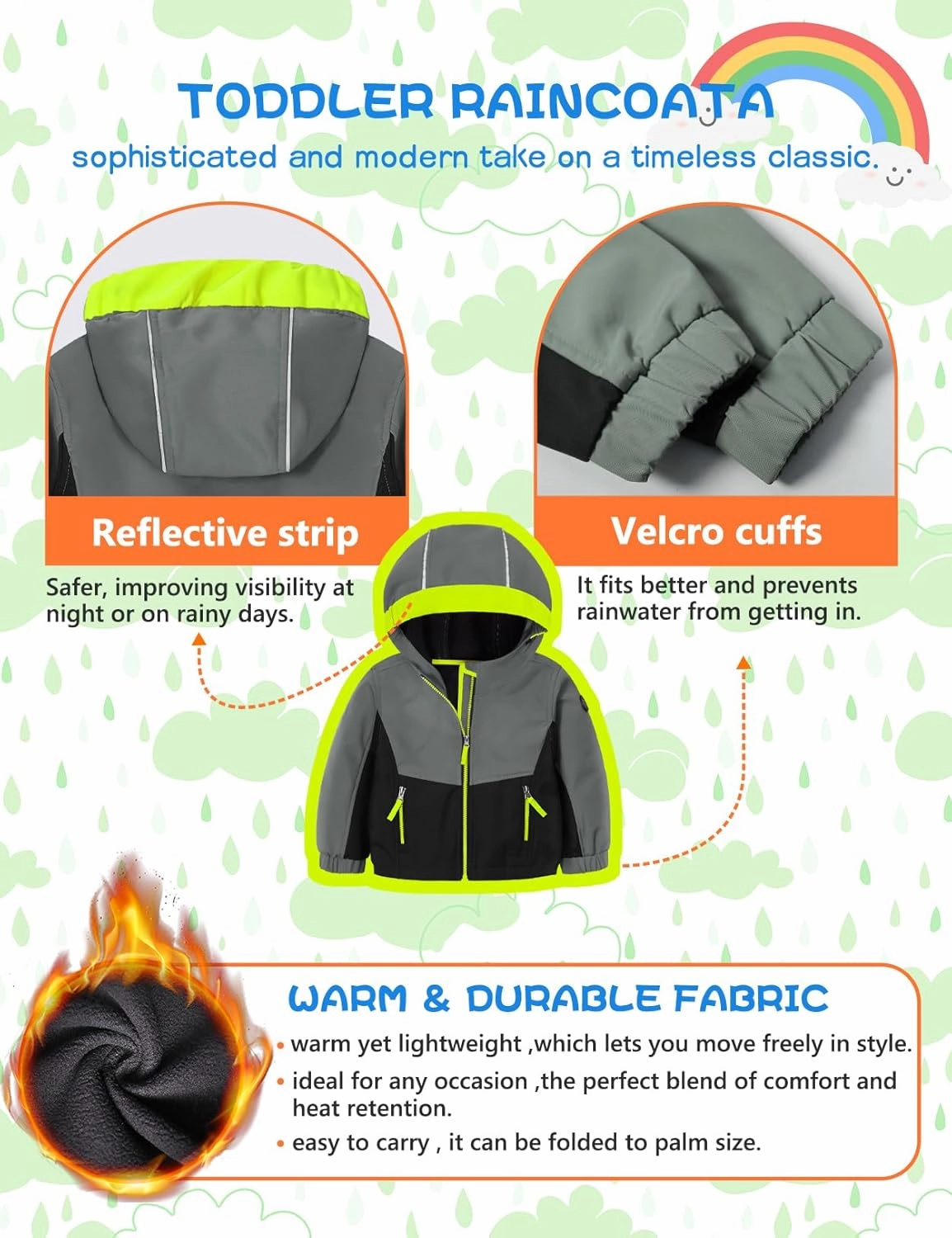 GEMYSE Toddler Boys Jacket Waterproof Baby Kids Windbreaker Jacket Fleece Toddler Coat Spring Fall Outerwear