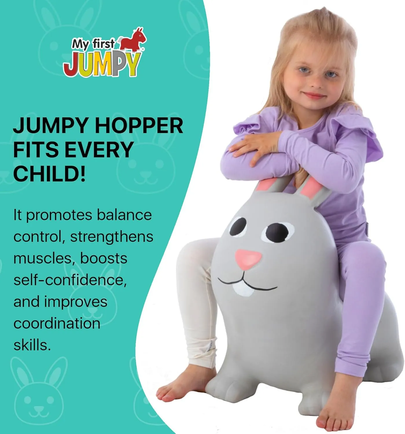 GERARDO'S Jumpy Toddler Bouncer - Animal Bouncy Bunny for Kids - Ride On Bouncy Animals for Toddlers 1-3 - Inflatable Hopper Toys for 1   Year Old Girl or Boy - Indoor and Outdoor Birthday Gifts