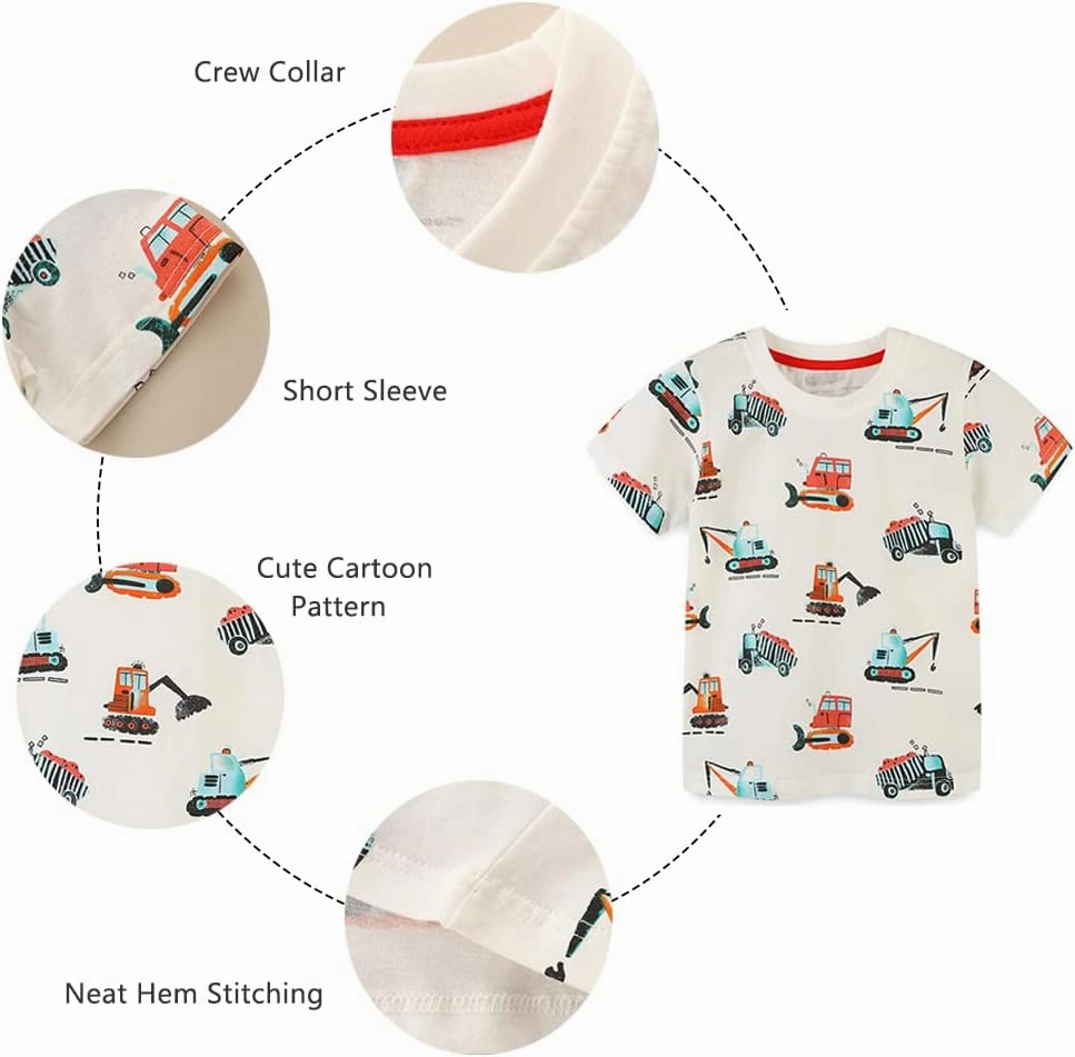GFQLONG Toddlers Baby Boys Pack of 3 Cotton Short Sleeve Shirts Clothes Dinosaur Graphic T-Shirt Outfit