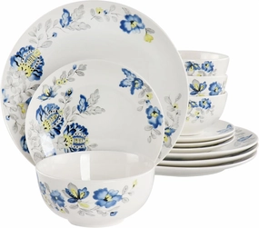 Gibson Home Uppingham Fine Ceramic 12 Piece Dinnerware Set in Blue Floral