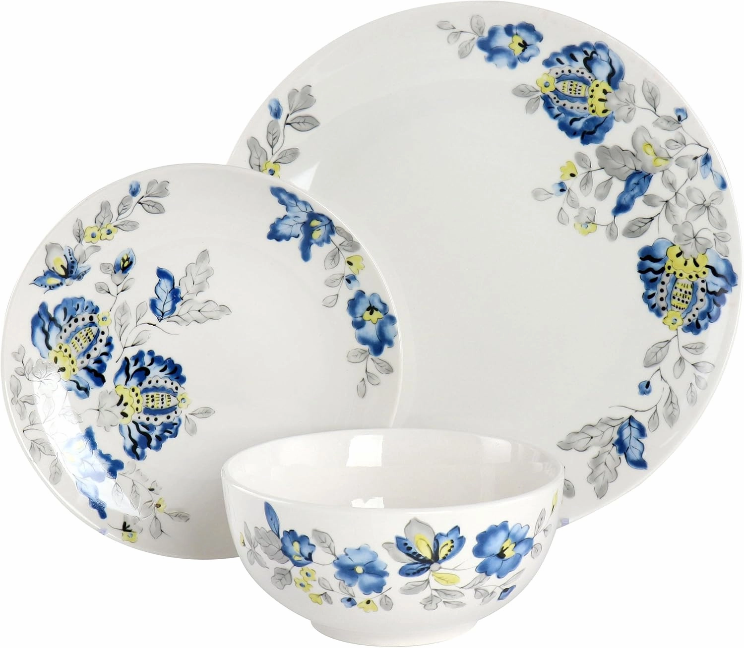 Gibson Home Uppingham Fine Ceramic 12 Piece Dinnerware Set in Blue Floral