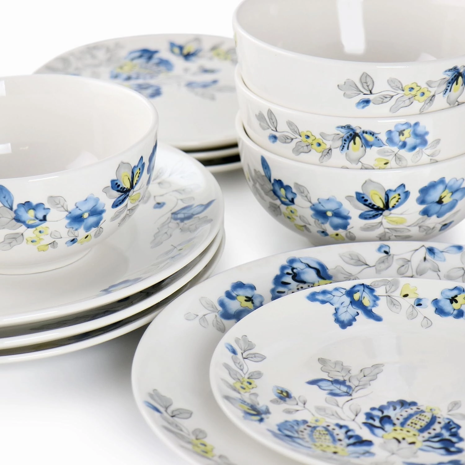Gibson Home Uppingham Fine Ceramic 12 Piece Dinnerware Set in Blue Floral