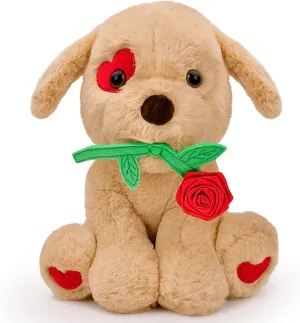 Gifts for Her Women Girlfriend Kids Funny Cute Plush Stuffed Animal Puppy Dog with Rose Gifts for Daughter Wife Mom Fiancée Birthday Wedding Graduation Present
