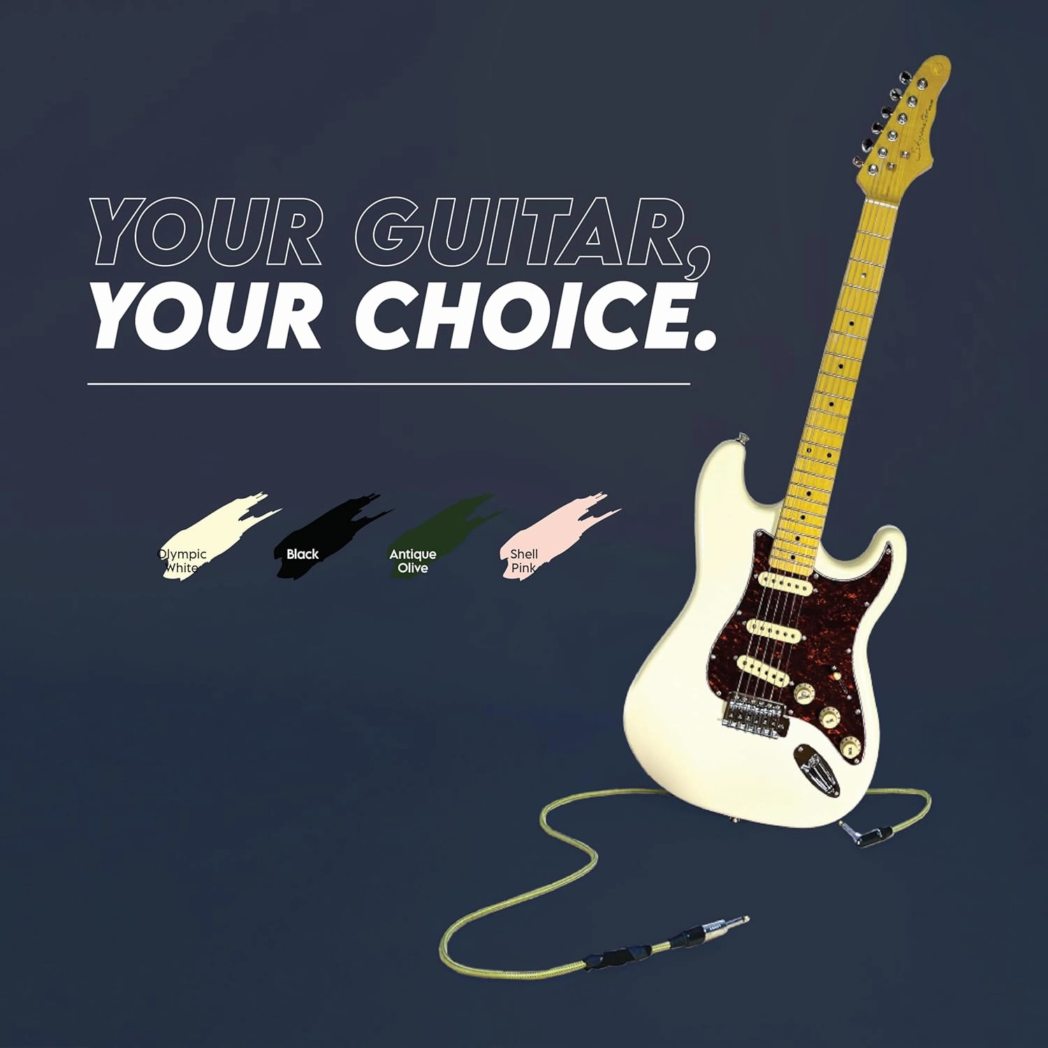 Gigline Skycaster Electric Guitar S-Type Full Size, Alder Body, Stainless Steel Frets (Ball End), Bone Nut, HSS Alnico V, Olympic White