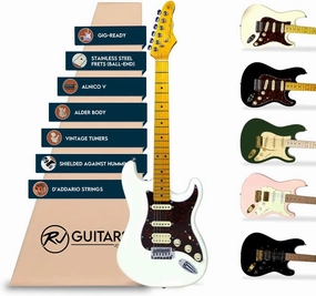 Gigline Skycaster Electric Guitar S-Type Full Size, Alder Body, Stainless Steel Frets (Ball End), Bone Nut, HSS Alnico V, Olympic White