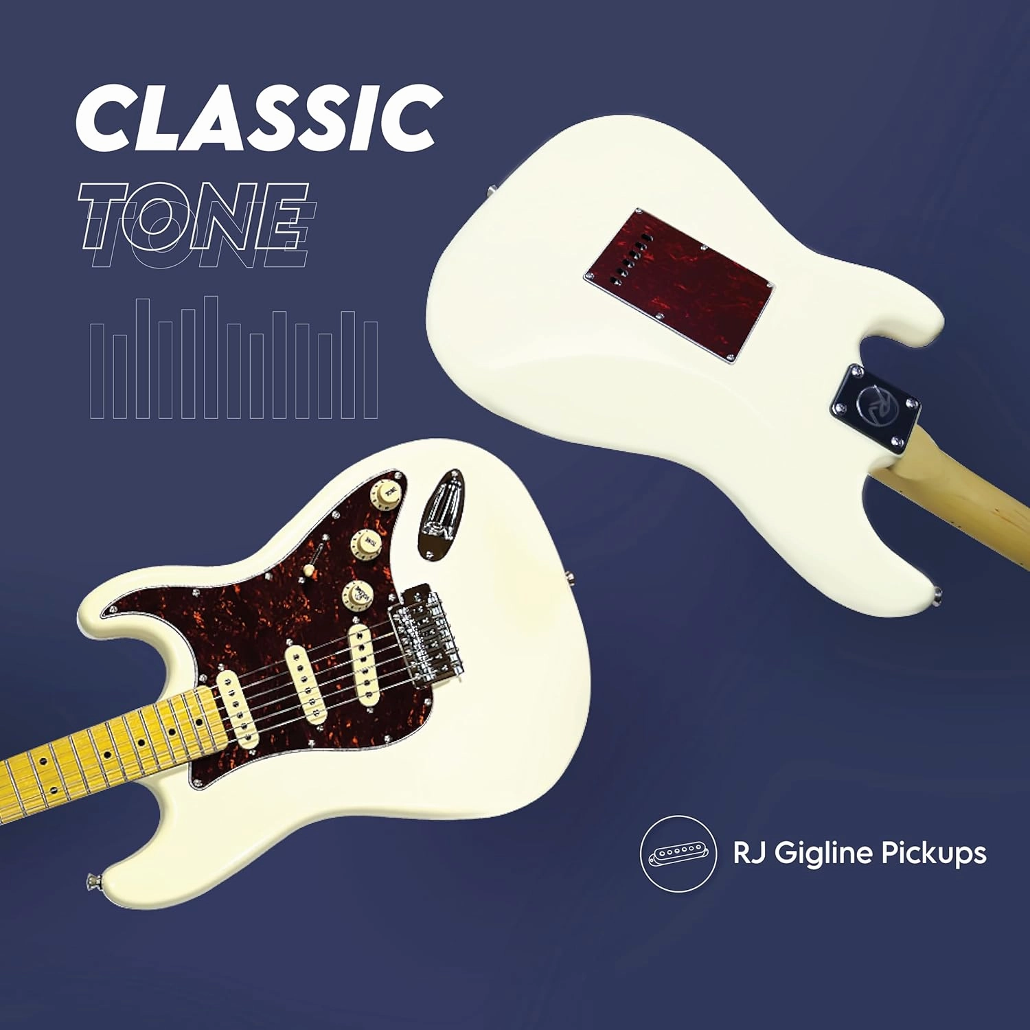 Gigline Skycaster Electric Guitar S-Type Full Size, Alder Body, Stainless Steel Frets (Ball End), Bone Nut, HSS Alnico V, Olympic White
