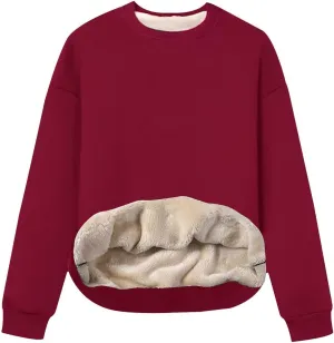 Gihuo Women's Winter Fleece Sherpa Lined Crewneck Pullover Sweatshirt