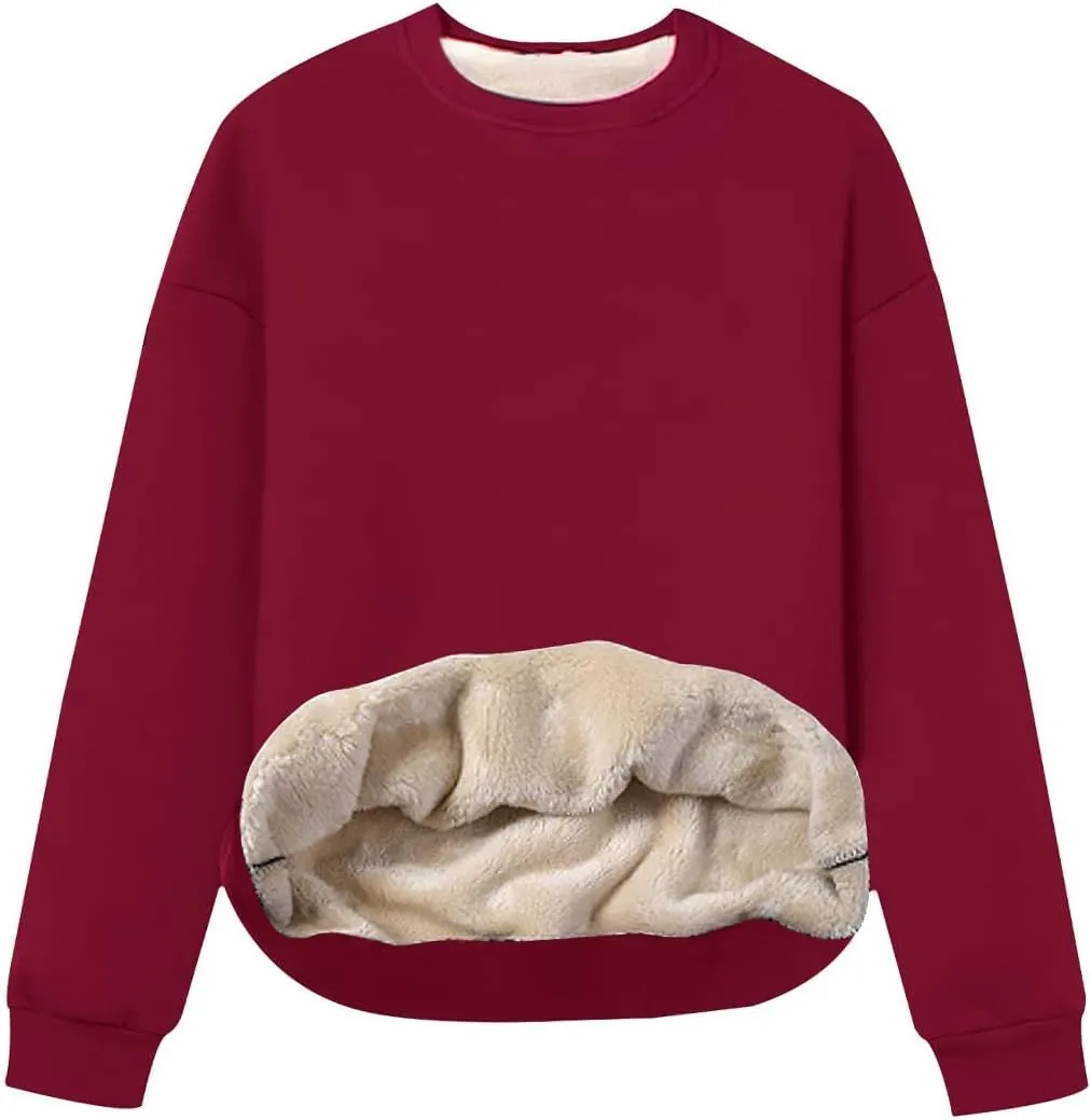 Gihuo Women's Winter Fleece Sherpa Lined Crewneck Pullover Sweatshirt