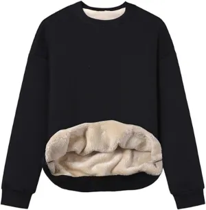 Gihuo Women's Winter Fleece Sherpa Lined Crewneck Pullover Sweatshirt