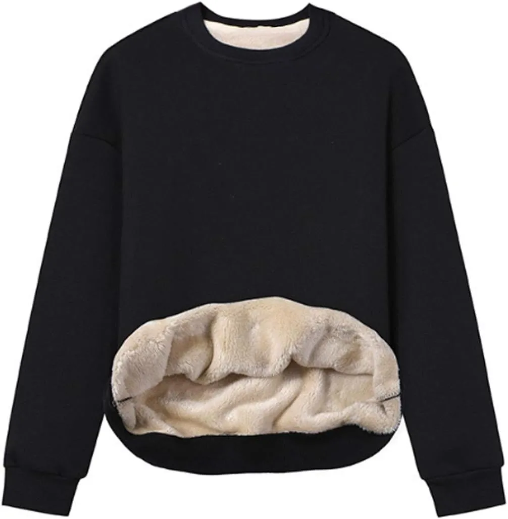 Gihuo Women's Winter Fleece Sherpa Lined Crewneck Pullover Sweatshirt