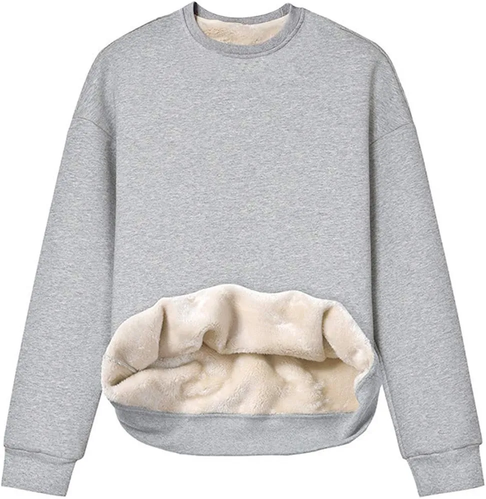 Gihuo Women's Winter Fleece Sherpa Lined Crewneck Pullover Sweatshirt