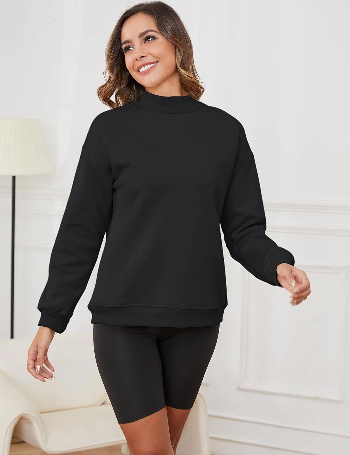 Gihuo Women's Winter Fleece Sherpa Lined Crewneck Pullover Sweatshirt