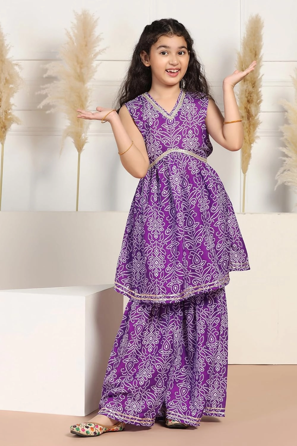 Girl's Cotton Blend Printed Kurta and Pant/Sharara Set|Kurti Pant/Sharara Set|Ethnic Set|Printed Kurta Set