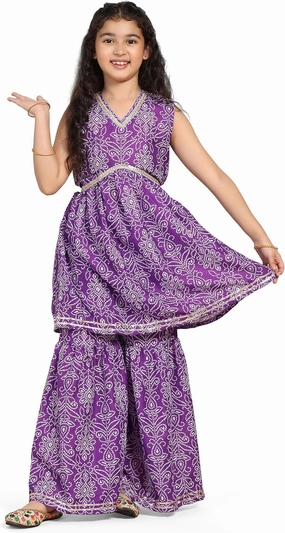 Girl's Cotton Blend Printed Kurta and Pant/Sharara Set|Kurti Pant/Sharara Set|Ethnic Set|Printed Kurta Set