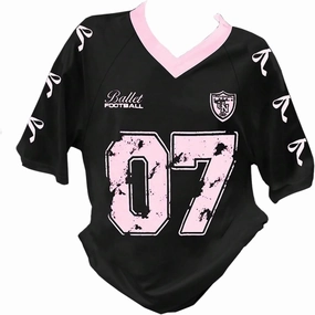 Girl's Jersey Y2K Oversized Graphic Number Print Tops V Neck Short Sleeve T Shirt Hip Pop Tee Streetwear