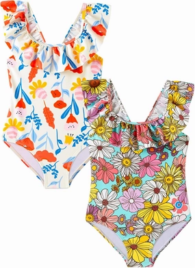 Girls One Piece Swimsuits Toddler Bathing Suit Little Kids Cute Swimwear Quick Dry Striped Ruffle Floral Size 2-10T