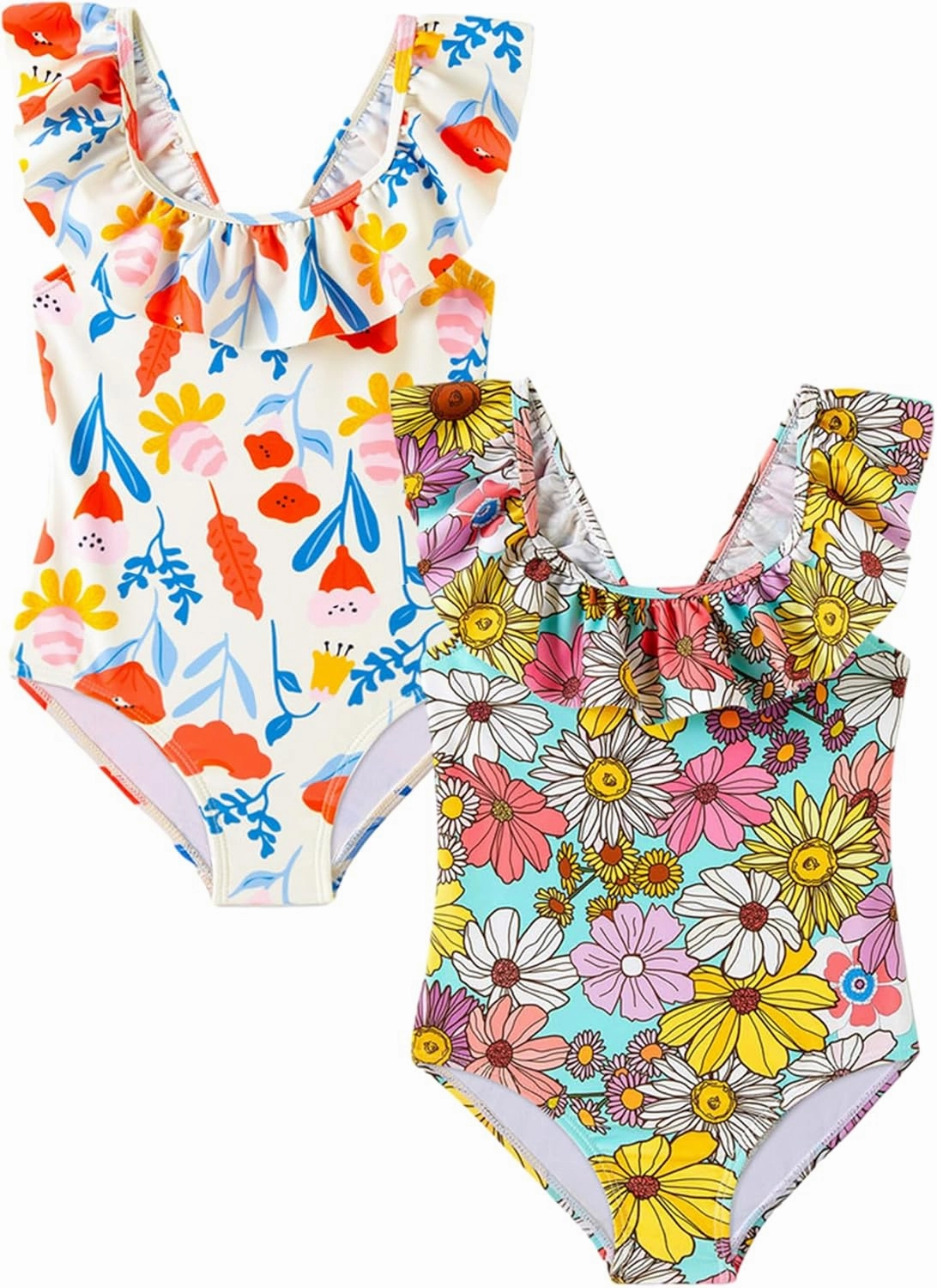 Girls One Piece Swimsuits Toddler Bathing Suit Little Kids Cute Swimwear Quick Dry Striped Ruffle Floral Size 2-10T