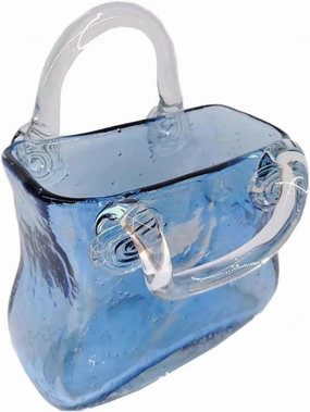 Glass Bag Vase for Flowers, Clear Purse Vases with Handle Glass Bag Vase for Flowers Flower for Vase, for Flowers/Home Décor/Office,Style2-Blue