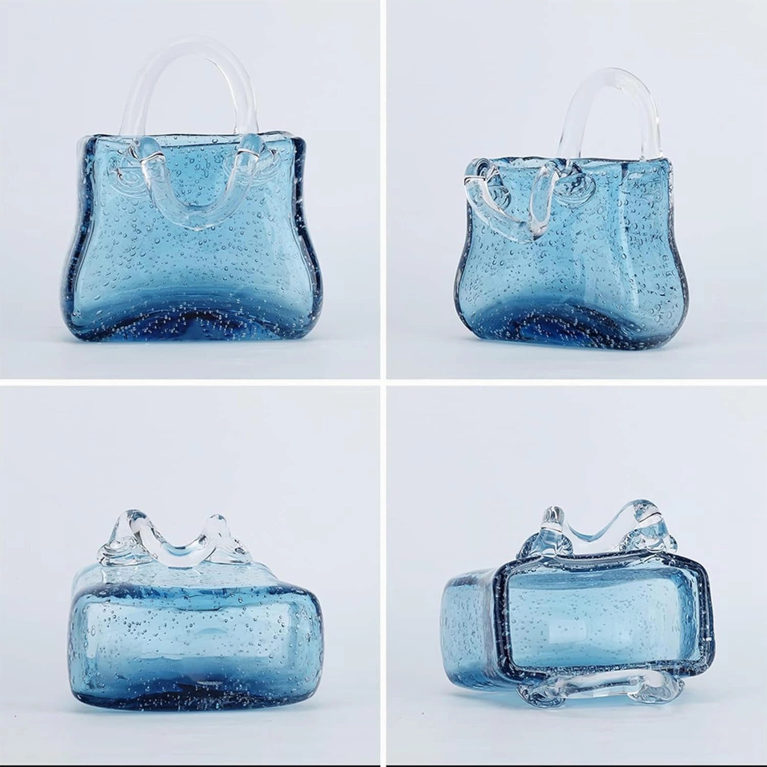 Glass Bag Vase for Flowers, Clear Purse Vases with Handle Glass Bag Vase for Flowers Flower for Vase, for Flowers/Home Décor/Office,Style2-Blue