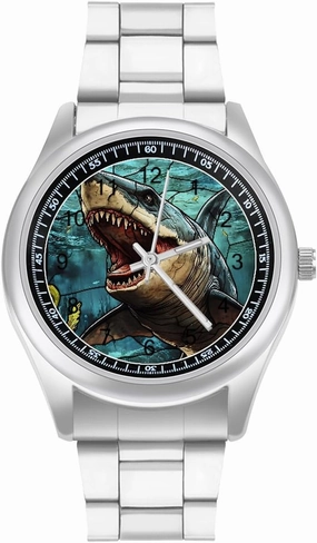 Glass Window Shark Megalodon Ocean Casual Wrist Watches for Men Classic Business Dress Watch Big Face for Work Gym