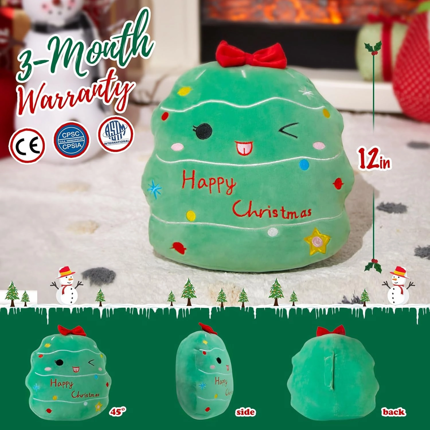 Glow Guards 12" Light Up Christmas Tree Plush Pillow Soft Christmas Tree Plushie 2024 Christmas Party Decor Gifts for Kids & Adults
