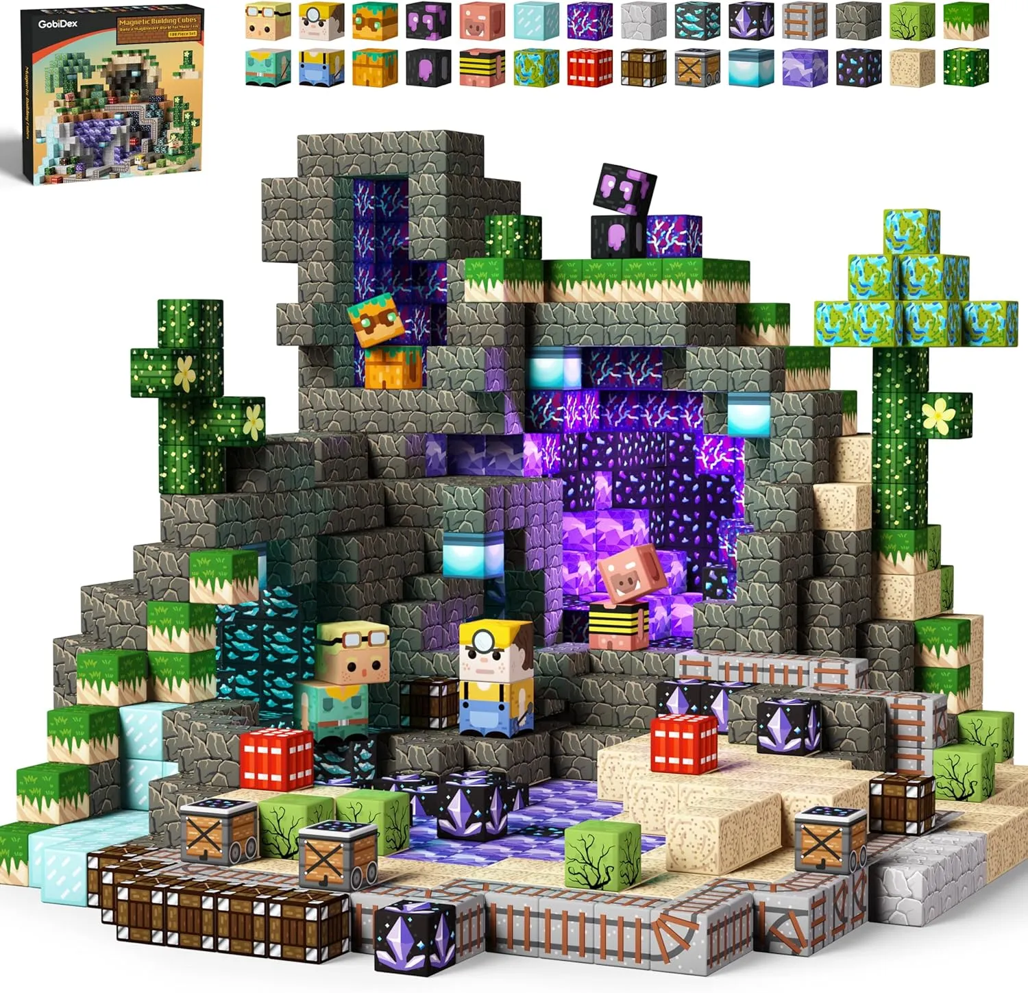 GobiDex 100PCS Magnetic Building Blocks Game-Based Build Magwonder World with Magnet Construction Toys STEM Sensory Gift for Boys Girls Birthday