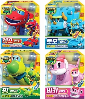 GOGO Dino REX TOMO Viki PING 4-Piece Set Two-Stage Transformation Dinosaur Robot Mini Size