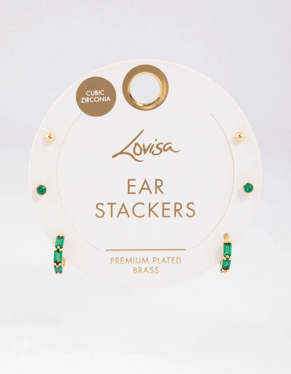 Gold Plated Brass Baguette Huggie Gold Ball Earrings 6-Pack