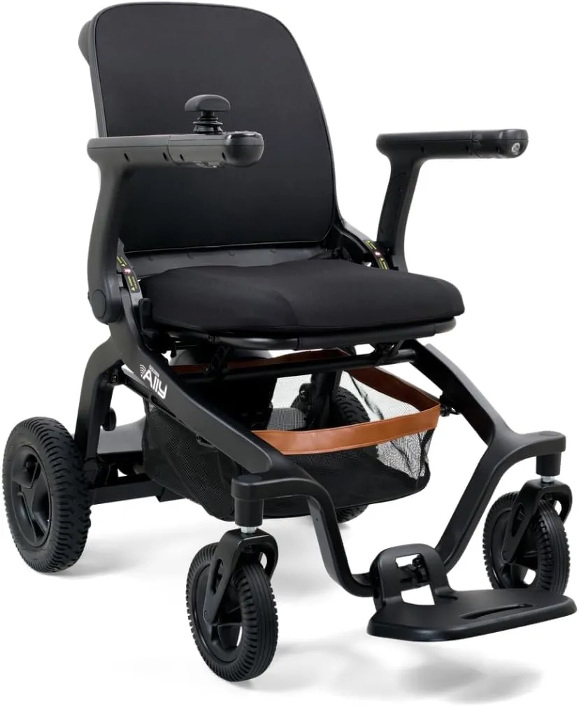Golden Ally Manual Folding Power Wheelchair - Memory Foam Seat - USB Port - Removable Lithium Battery - Smart Control Mobile App - Airline Approved - 56 lbs. Total (Black)
