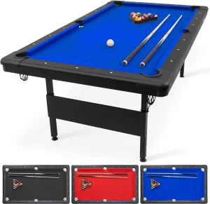GoSports 6, 7, or 8 ft Billiards Table - Portable Pool Table - Includes Full Set of Balls, 2 Cue Sticks, Chalk and Felt Brush; Choose Size and Color