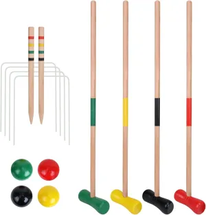 GOTHINK 4 Players Croquet Set with Wooden Balls for Adults & &Kids - Summer Outdoor Games for Lawn Backyard Activity - 30Inch Wooden Mallets,Colored Ball, Wickets, Stakes