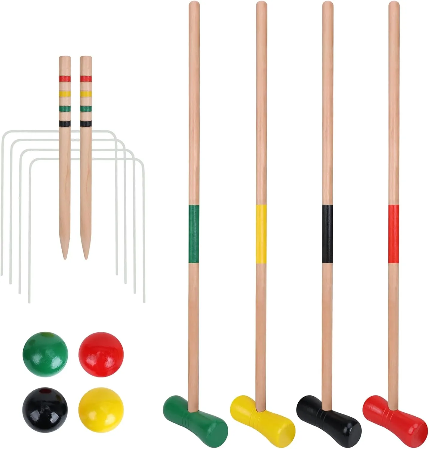 GOTHINK 4 Players Croquet Set with Wooden Balls for Adults & &Kids - Summer Outdoor Games for Lawn Backyard Activity - 30Inch Wooden Mallets,Colored Ball, Wickets, Stakes