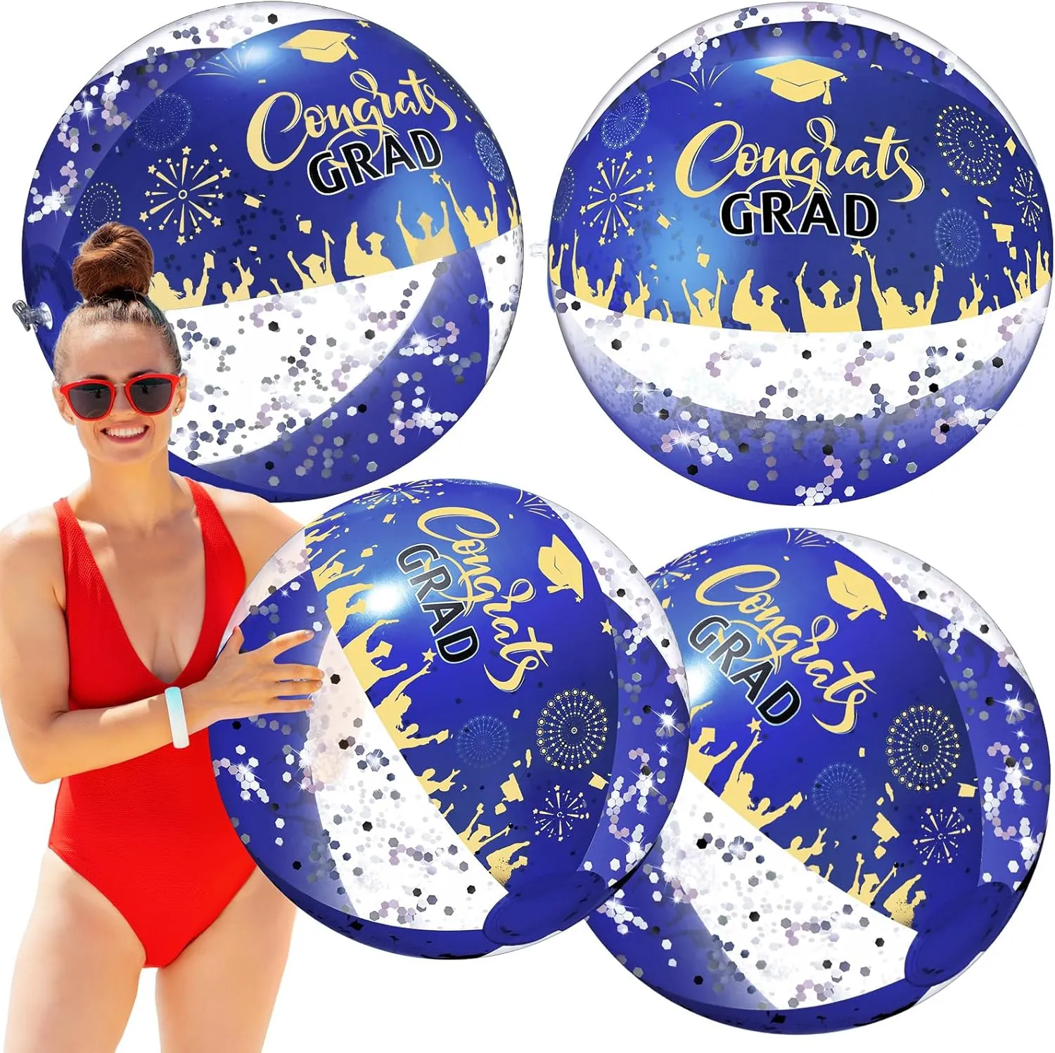 Graduation Beach Balls 2025 Grad Inflatable Glitter Ball 12 Inch Large Inflatable Beach Ball Congrats Grad Party Favors Gifts Decor Party for Seniors