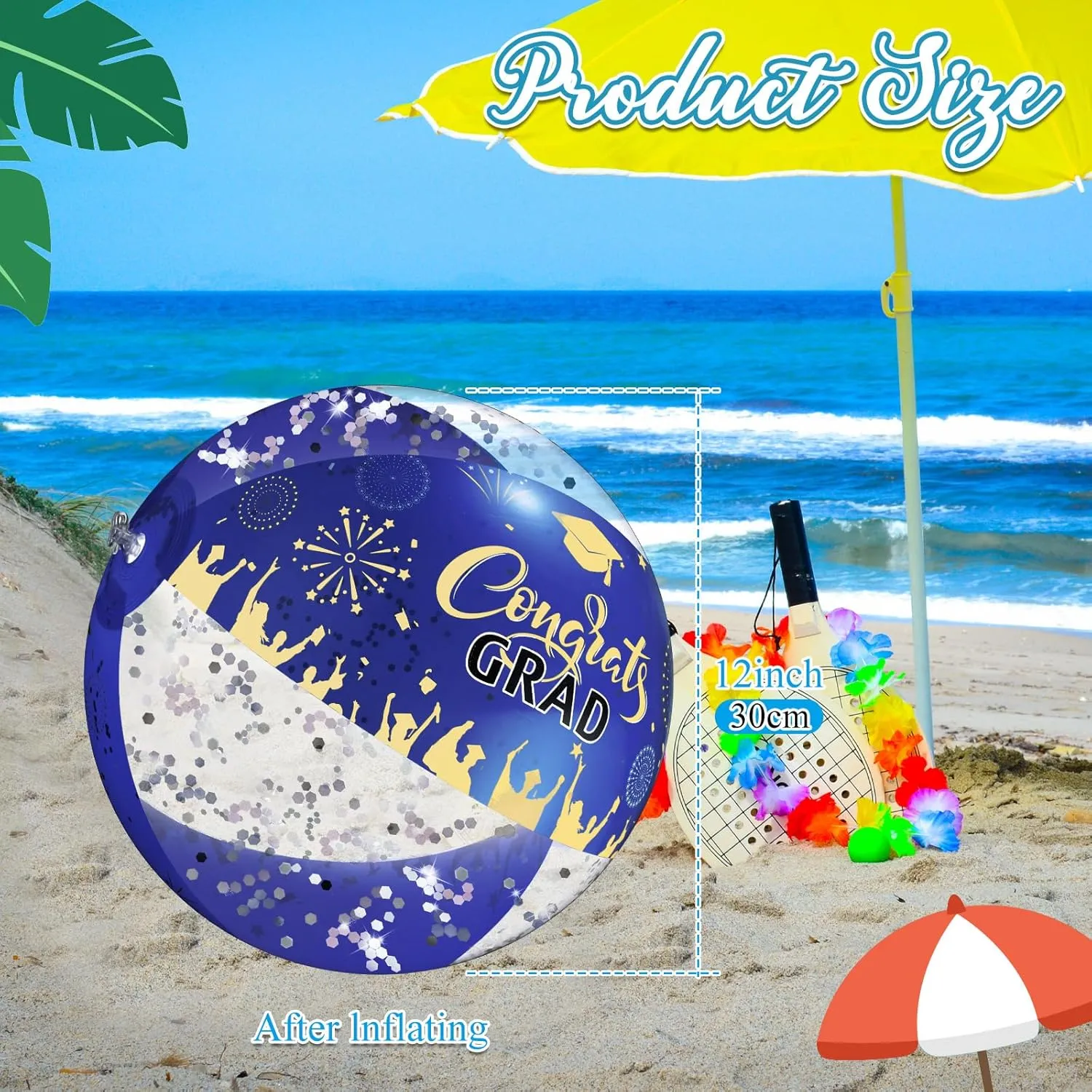 Graduation Beach Balls 2025 Grad Inflatable Glitter Ball 12 Inch Large Inflatable Beach Ball Congrats Grad Party Favors Gifts Decor Party for Seniors