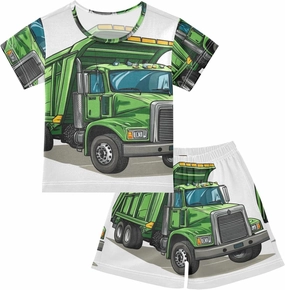 Green Garbage Truck Car Cute Summer Pajamas Short Set 2 Piece Sleepwear