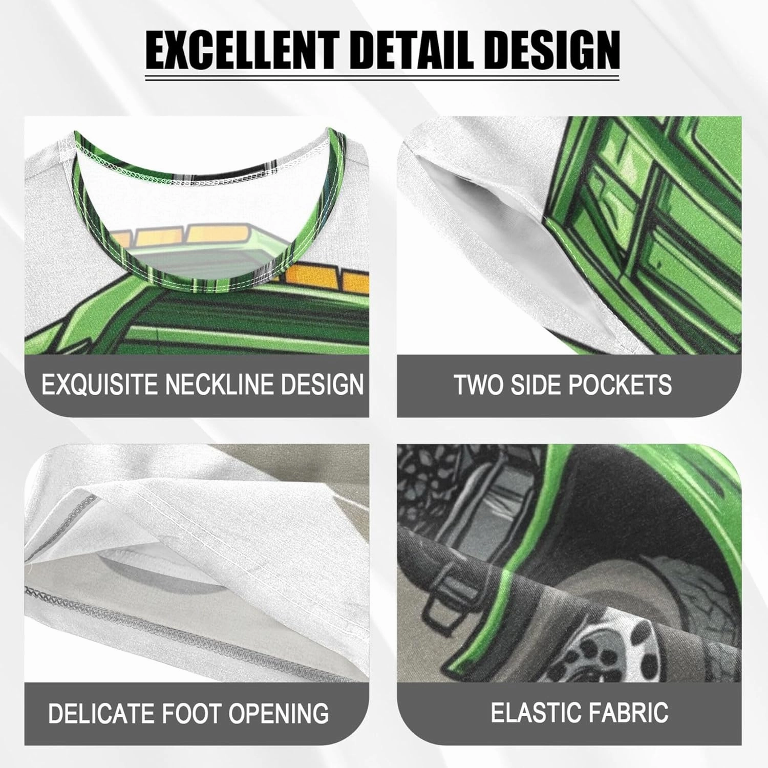 Green Garbage Truck Car Cute Summer Pajamas Short Set 2 Piece Sleepwear