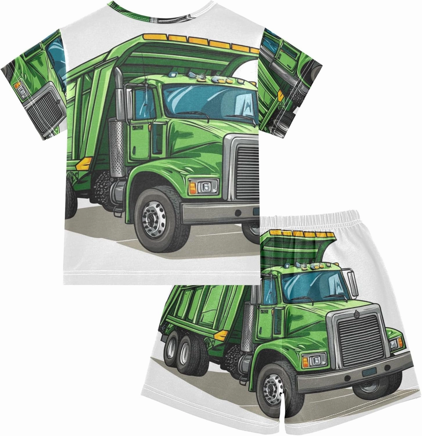Green Garbage Truck Car Cute Summer Pajamas Short Set 2 Piece Sleepwear