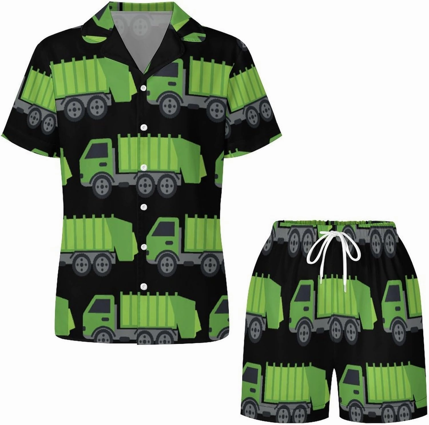 Green Garbage Truck Women's Pajamas Set Loungewear 2 Piece Sleepwear Short Sleeve Top Shorts