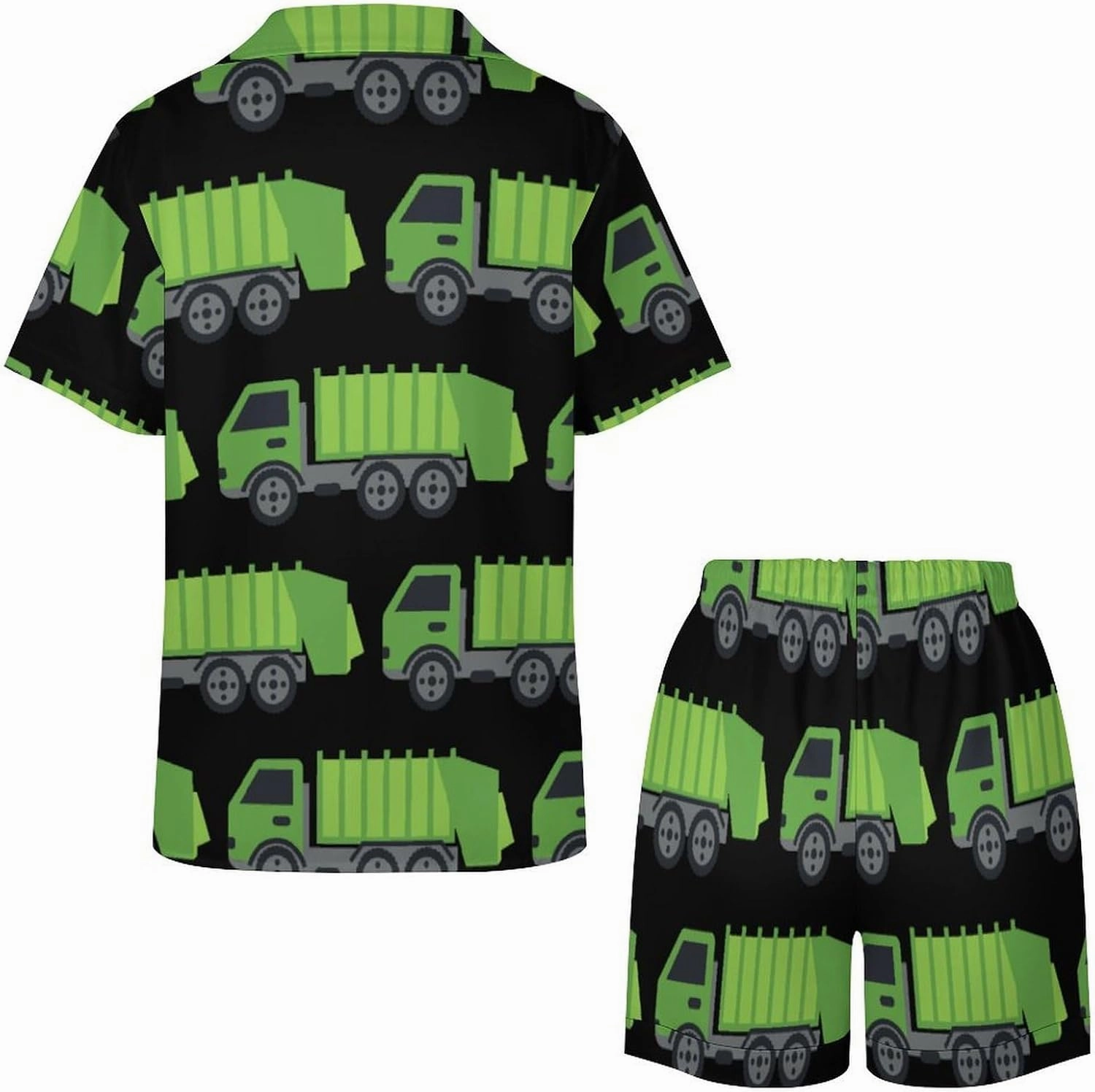 Green Garbage Truck Women's Pajamas Set Loungewear 2 Piece Sleepwear Short Sleeve Top Shorts