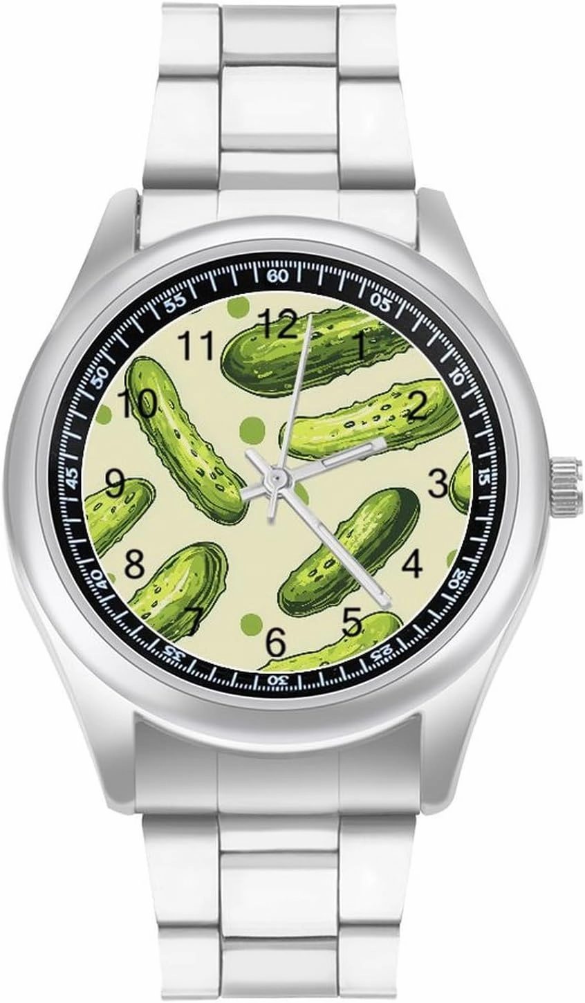 Green Pickles Cucumbers Casual Wrist Watches for Men Classic Business Dress Watch Big Face for Work Gym