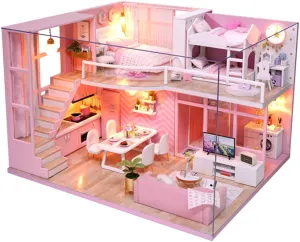 Greensen DIY Miniature House Mini House Model Wooden Dollhouse Miniature with Light Miniature House for Adults and Children Miniature Dollhouse Kit (Hut)