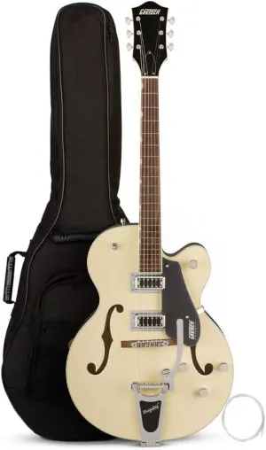 Gretsch G5420T Electromatic Classic Hollow Body Single Cut with Bigsby Electric Two-Tone Vintage White-London Gray Guitar Bundle with Gig Bag and Guitar Strings (3 Items)