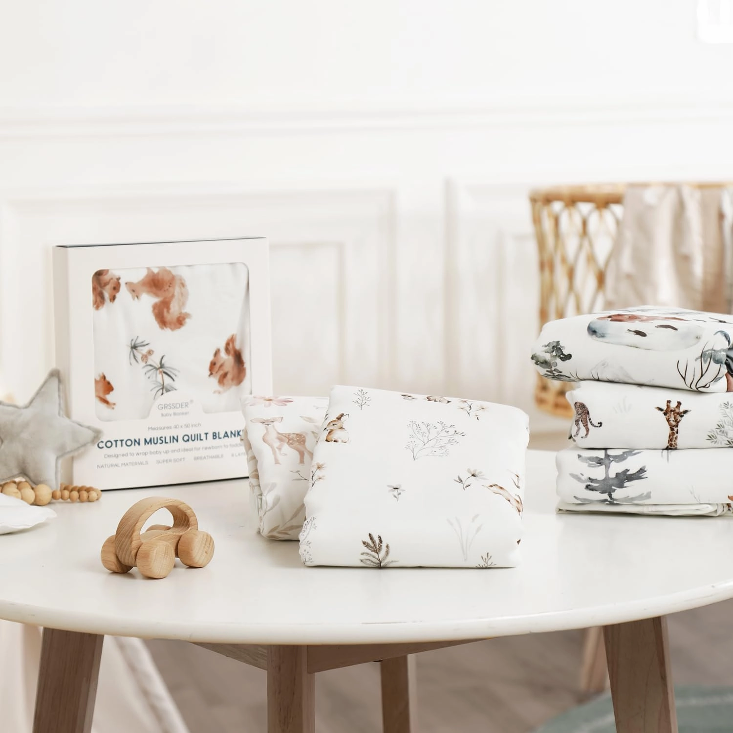 GRSSDER Cotton Muslin Quilt Blanket - Silky Soft and Breathable Baby Blanket Quilt, Oversized Muslin Blankets for Newborns, Toddlers & Kids, 6 Layers Reversible Design for All Seasons, 47" x 47"
