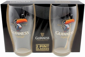 Guinness Toucan Stout Beer Glass Twin Pack | Certified Official Merchandise 20oz Glass | Gifts for Beer Lovers