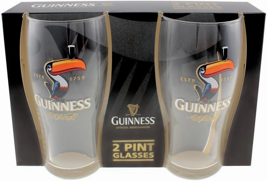 Guinness Toucan Stout Beer Glass Twin Pack | Certified Official Merchandise 20oz Glass | Gifts for Beer Lovers