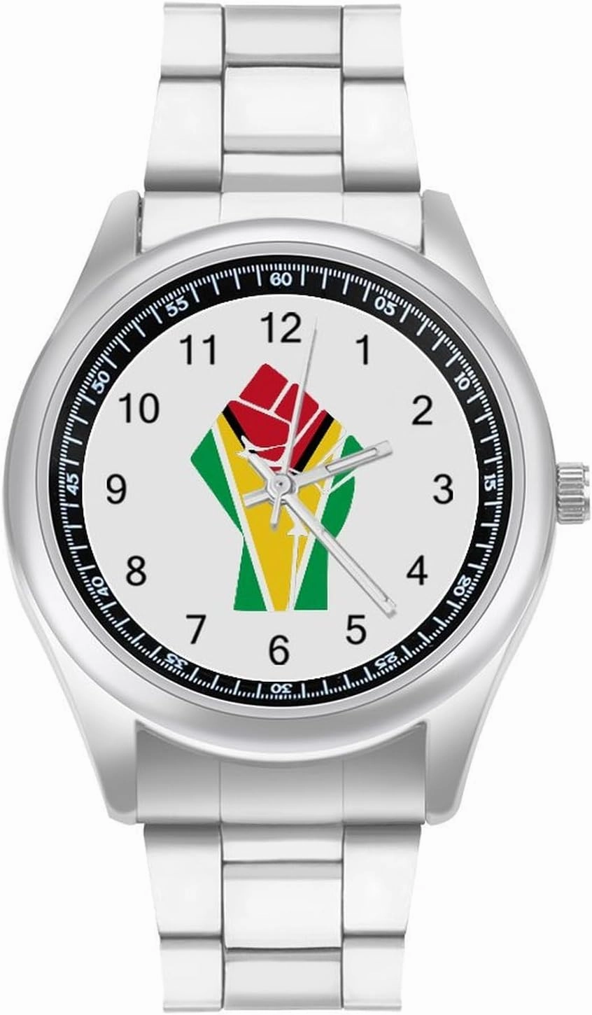 Guyana Flag Resist Casual Wrist Watches for Men Classic Business Dress Watch Big Face for Work Gym