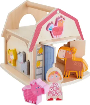HABA Wooden Farmhouse Shape Sorter Toy with 6 Chunky Animal Blocks - Wooden Montessori Toys for 1  Year Olds - Stacking Blocks for Toddlers 1-3 and Farm Animals Sorting Game